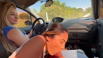 Two Horny Babes Pleasure Me In Their Car And Receive My Cum